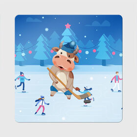 Магнит виниловый Квадрат с принтом Бык играет в хоккей в Екатеринбурге, полимерный материал с магнитным слоем | размер 9*9 см, закругленные углы | Тематика изображения на принте: 2021 | 7 января | bull | newyear | santa | бык | быки | бычок | год быка | дед мороз | корова | новогодние каникулы | новогодние праздники | новый 2021 | новый год | новый год 2021 | рождество | сани | санта | санта клаус