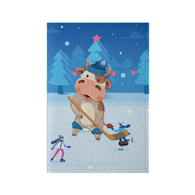 Обложка для паспорта матовая кожа с принтом Бык играет в хоккей в Екатеринбурге, натуральная матовая кожа | размер 19,3 х 13,7 см; прозрачные пластиковые крепления | 2021 | 7 января | bull | newyear | santa | бык | быки | бычок | год быка | дед мороз | корова | новогодние каникулы | новогодние праздники | новый 2021 | новый год | новый год 2021 | рождество | сани | санта | санта клаус