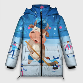 Женская зимняя куртка 3D с принтом Бык играет в хоккей в Екатеринбурге, верх — 100% полиэстер; подкладка — 100% полиэстер; утеплитель — 100% полиэстер | длина ниже бедра, силуэт Оверсайз. Есть воротник-стойка, отстегивающийся капюшон и ветрозащитная планка. 

Боковые карманы с листочкой на кнопках и внутренний карман на молнии | 2021 | 7 января | bull | newyear | santa | бык | быки | бычок | год быка | дед мороз | корова | новогодние каникулы | новогодние праздники | новый 2021 | новый год | новый год 2021 | рождество | сани | санта | санта клаус