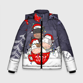 Зимняя куртка для мальчиков 3D с принтом Новогодние быки в чашке в Екатеринбурге, ткань верха — 100% полиэстер; подклад — 100% полиэстер, утеплитель — 100% полиэстер | длина ниже бедра, удлиненная спинка, воротник стойка и отстегивающийся капюшон. Есть боковые карманы с листочкой на кнопках, утяжки по низу изделия и внутренний карман на молнии. 

Предусмотрены светоотражающий принт на спинке, радужный светоотражающий элемент на пуллере молнии и на резинке для утяжки | 2021 | 7 января | bull | newyear | santa | бык | быки | бычок | год быка | дед мороз | корова | новогодние каникулы | новогодние праздники | новый 2021 | новый год | новый год 2021 | рождество | сани | санта | санта клаус