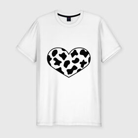 Мужская футболка хлопок Slim с принтом В Новый год - с любовью! в Екатеринбурге, 92% хлопок, 8% лайкра | приталенный силуэт, круглый вырез ворота, длина до линии бедра, короткий рукав | Тематика изображения на принте: 2021 | бык | корова | любовь | новый год | праздник | сердце | символ года | чёрно белый