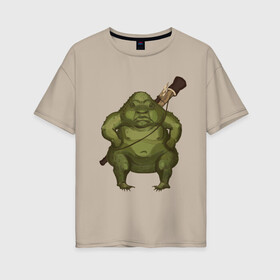 Женская футболка хлопок Oversize с принтом Жаба в Екатеринбурге, 100% хлопок | свободный крой, круглый ворот, спущенный рукав, длина до линии бедер
 | fantasy | monster | жаба | животные | земноводные | лягушка | монстр | фэнтези