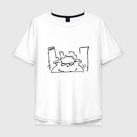Мужская футболка хлопок Oversize с принтом Курсэд Кэтс Семь в Екатеринбурге, 100% хлопок | свободный крой, круглый ворот, “спинка” длиннее передней части | Тематика изображения на принте: cat | community | electronic mushroom | meme