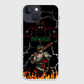 Чехол для iPhone 13 mini с принтом Hades в Екатеринбурге,  |  | cracks | dark | fire | game | game   hades | hades | hades print | hades t shirt | zagreus | zagreus print | загрей | игра | игра   hades | кофта hades | огонь | принт hades | принт загрей | темный | трехглавый цербер | трещины | футболка 