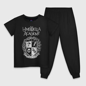 Детская пижама хлопок с принтом Академия Амбрелла в Екатеринбурге, 100% хлопок |  брюки и футболка прямого кроя, без карманов, на брюках мягкая резинка на поясе и по низу штанин
 | the umbrella academy | umbrella | академия амбрелла | амбрелла | герб | зонтик | комиксы