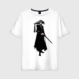 Женская футболка хлопок Oversize с принтом Самурай в Екатеринбурге, 100% хлопок | свободный крой, круглый ворот, спущенный рукав, длина до линии бедер
 | 