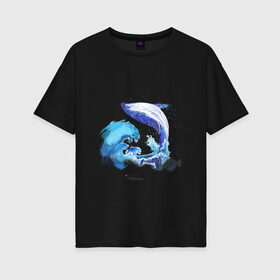 Женская футболка хлопок Oversize с принтом Акварельный кит в Екатеринбурге, 100% хлопок | свободный крой, круглый ворот, спущенный рукав, длина до линии бедер
 | акварель | вода | волны | кит | море | морское | рисунок | рыбы | стихия