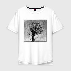 Мужская футболка хлопок Oversize с принтом Дом на дереве в Екатеринбурге, 100% хлопок | свободный крой, круглый ворот, “спинка” длиннее передней части | ветки | графика | дерево | дом | жуткий | мрачный | небо | одиночество | пасмурно | пустота