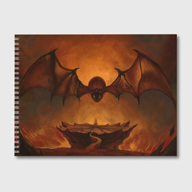 Альбом для рисования с принтом Владыка тьмы в Екатеринбурге, 100% бумага
 | матовая бумага, плотность 200 мг. | горящее | крылья | лава | летучая | мрачный | мышь | небо | огонь | скалы | страшный | сюрреализм