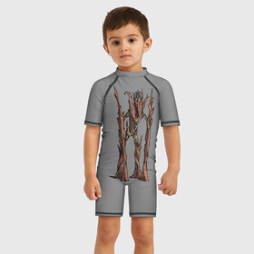 Детский купальный костюм 3D с принтом Магическое дерево в Екатеринбурге, Полиэстер 85%, Спандекс 15% | застежка на молнии на спине | branch | magic | monster | tree | великан | ветки | дерево | кора | стоит