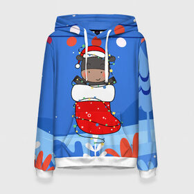 Женская толстовка 3D с принтом Бык в новогоднем носке в Екатеринбурге, 100% полиэстер  | двухслойный капюшон со шнурком для регулировки, мягкие манжеты на рукавах и по низу толстовки, спереди карман-кенгуру с мягким внутренним слоем. | 2021 | 7 января | bull | newyear | santa | бык | быки | бычок | год быка | дед мороз | корова | новогодние каникулы | новогодние праздники | новый 2021 | новый год | новый год 2021 | рождество | сани | санта | санта клаус