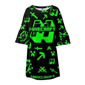 Детское платье 3D с принтом Minecraft в Екатеринбурге, 100% полиэстер | прямой силуэт, чуть расширенный к низу. Круглая горловина, на рукавах — воланы | Тематика изображения на принте: minecraft | алекс | белый | блоки | ведьма | взрывчатка | визера | волк | гаст | добывать | дракон | зеленый куб | зомби | игра | крафт | крипер | кубики | лошадка | майн | майнкрафт | манкрафт | овечка | оцелот