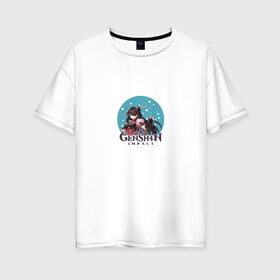 Женская футболка хлопок Oversize с принтом Genshin Impact в Екатеринбурге, 100% хлопок | свободный крой, круглый ворот, спущенный рукав, длина до линии бедер
 | anime | game | genshin impact | rpg | аниме | геншин импакт | игра | персонаж | рпг