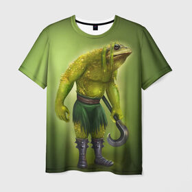 Мужская футболка 3D с принтом Bullywug в Екатеринбурге, 100% полиэфир | прямой крой, круглый вырез горловины, длина до линии бедер | Тематика изображения на принте: art | жаба | жабалюд | зеленый фон
