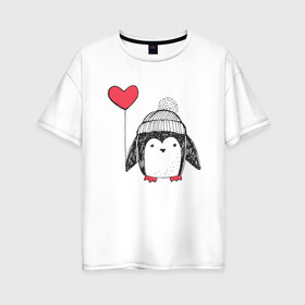 Женская футболка хлопок Oversize с принтом Пингвин с шариком в Екатеринбурге, 100% хлопок | свободный крой, круглый ворот, спущенный рукав, длина до линии бедер
 | 