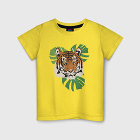 Детская футболка хлопок с принтом Тигр в джунглях в Екатеринбурге, 100% хлопок | круглый вырез горловины, полуприлегающий силуэт, длина до линии бедер | nature | tiger | wild | wild animals | джунгли | дикие животные | дикий | животные | кошачьи | крупные кошки | полосатый | природа | тигр | тигр в джунглях | тигренок | тропики | хищник | хищные животные