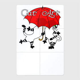 Магнитный плакат 2Х3 с принтом Поцелуй - Красный зонтик в Екатеринбурге, Полимерный материал с магнитным слоем | 6 деталей размером 9*9 см | art | cat | арт | звери. животные | картинка | кот | котик. котенок. зонтик | коты | кошка | любовь. поцелуй | рисунок