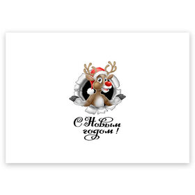 Поздравительная открытка с принтом С Новым Годом! в Екатеринбурге, 100% бумага | плотность бумаги 280 г/м2, матовая, на обратной стороне линовка и место для марки
 | christmas | merry christmas | santa claus | дед мороз | ёлка | новогодние олени | новый год | оленёнок бэмби | оленёнок рудольф | орнамент | с новым годом | санта клаус | свитер с оленями | снегурочка | снежинки | узоры
