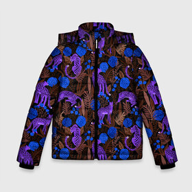 Зимняя куртка для мальчиков 3D с принтом Purple Leopards в Екатеринбурге, ткань верха — 100% полиэстер; подклад — 100% полиэстер, утеплитель — 100% полиэстер | длина ниже бедра, удлиненная спинка, воротник стойка и отстегивающийся капюшон. Есть боковые карманы с листочкой на кнопках, утяжки по низу изделия и внутренний карман на молнии. 

Предусмотрены светоотражающий принт на спинке, радужный светоотражающий элемент на пуллере молнии и на резинке для утяжки | 