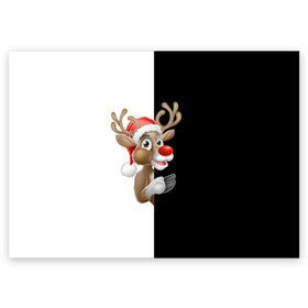 Поздравительная открытка с принтом Новогодний Олень в Екатеринбурге, 100% бумага | плотность бумаги 280 г/м2, матовая, на обратной стороне линовка и место для марки
 | christmas | merry christmas | santa claus | дед мороз | ёлка | новогодние олени | новый год | оленёнок бэмби | оленёнок рудольф | орнамент | с новым годом | санта клаус | свитер с оленями | снегурочка | снежинки | узоры