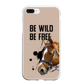 Чехол для iPhone 7Plus/8 Plus матовый с принтом Be wild be free в Екатеринбурге, Силикон | Область печати: задняя сторона чехла, без боковых панелей | horse | horseshoe | акварель | головалошади | грива | жеребец | животные | конь | лошадь | лошадьскрыльями | подкова | природа | рисуноккрасками