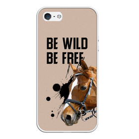 Чехол для iPhone 5/5S матовый с принтом Be wild be free в Екатеринбурге, Силикон | Область печати: задняя сторона чехла, без боковых панелей | horse | horseshoe | акварель | головалошади | грива | жеребец | животные | конь | лошадь | лошадьскрыльями | подкова | природа | рисуноккрасками