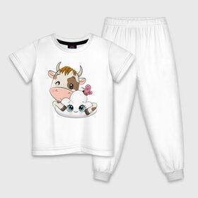 Детская пижама хлопок с принтом Бычок на облачке в Екатеринбурге, 100% хлопок |  брюки и футболка прямого кроя, без карманов, на брюках мягкая резинка на поясе и по низу штанин
 | Тематика изображения на принте: 