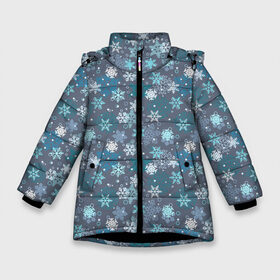 Зимняя куртка для девочек 3D с принтом Снежинки в Екатеринбурге, ткань верха — 100% полиэстер; подклад — 100% полиэстер, утеплитель — 100% полиэстер. | длина ниже бедра, удлиненная спинка, воротник стойка и отстегивающийся капюшон. Есть боковые карманы с листочкой на кнопках, утяжки по низу изделия и внутренний карман на молнии. 

Предусмотрены светоотражающий принт на спинке, радужный светоотражающий элемент на пуллере молнии и на резинке для утяжки. | Тематика изображения на принте: merry christmas | дед мороз | ёлка | зима | мороз | новый год | подарок | праздник | рождество | с новым годом | санта клаус | снег | снеговик | снегурочка | снежинки | снежные узоры | узоры