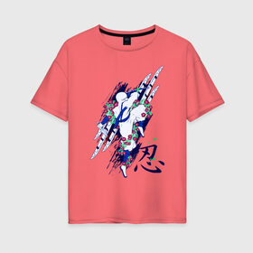 Женская футболка хлопок Oversize с принтом Самурай в Екатеринбурге, 100% хлопок | свободный крой, круглый ворот, спущенный рукав, длина до линии бедер
 | боевые искусства | воин | самурай | япония | японцы