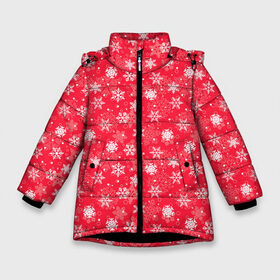 Зимняя куртка для девочек 3D с принтом Снежинки в Екатеринбурге, ткань верха — 100% полиэстер; подклад — 100% полиэстер, утеплитель — 100% полиэстер. | длина ниже бедра, удлиненная спинка, воротник стойка и отстегивающийся капюшон. Есть боковые карманы с листочкой на кнопках, утяжки по низу изделия и внутренний карман на молнии. 

Предусмотрены светоотражающий принт на спинке, радужный светоотражающий элемент на пуллере молнии и на резинке для утяжки. | merry christmas | дед мороз | ёлка | зима | мороз | новый год | подарок | праздник | рождество | с новым годом | санта клаус | снег | снеговик | снегурочка | снежинки | снежные узоры | узоры