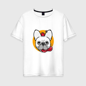 Женская футболка хлопок Oversize с принтом Панк-рок мопс в Екатеринбурге, 100% хлопок | свободный крой, круглый ворот, спущенный рукав, длина до линии бедер
 | animal | dog | pug | punk | rock | животные | метал | мопс | панк | пирсинг | рок | собака