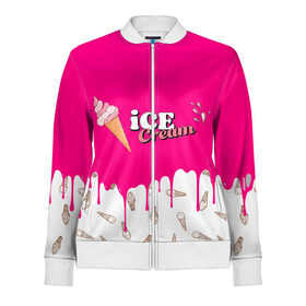 Женская олимпийка 3D с принтом Ice Cream BlackPink в Екатеринбурге, 100% полиэстер | Свободный крой, наружные карманы, манжеты, молния, длинный рукав | blackpink | blink | bts | exo | icecream | jennie | jisoo | korea | kpop | lisa | love | rose | блекпинк | девушки | корея | кпоп | музыка