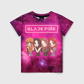 Детская футболка 3D с принтом Black Pink в Екатеринбурге, 100% гипоаллергенный полиэфир | прямой крой, круглый вырез горловины, длина до линии бедер, чуть спущенное плечо, ткань немного тянется | blackpink | blink | bts | exo | icecream | jennie | jisoo | korea | kpop | lisa | love | rose | блекпинк | девушки | корея | кпоп | музыка