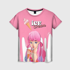 Женская футболка 3D с принтом BLACKPINK Ice Cream в Екатеринбурге, 100% полиэфир ( синтетическое хлопкоподобное полотно) | прямой крой, круглый вырез горловины, длина до линии бедер | Тематика изображения на принте: blackpink | blink | bts | exo | icecream | jennie | jisoo | korea | kpop | lisa | love | rose | блекпинк | девушки | корея | кпоп | музыка