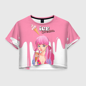 Женская футболка Crop-top 3D с принтом BLACKPINK Ice Cream в Екатеринбурге, 100% полиэстер | круглая горловина, длина футболки до линии талии, рукава с отворотами | Тематика изображения на принте: blackpink | blink | bts | exo | icecream | jennie | jisoo | korea | kpop | lisa | love | rose | блекпинк | девушки | корея | кпоп | музыка