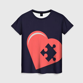 Женская футболка 3D с принтом Сердце Пазл в Екатеринбурге, 100% полиэфир ( синтетическое хлопкоподобное полотно) | прямой крой, круглый вырез горловины, длина до линии бедер | family | family look | детские | для всей семьи | семейные | семья | фэмили лук