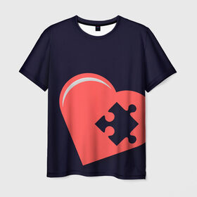 Мужская футболка 3D с принтом Сердце Пазл в Екатеринбурге, 100% полиэфир | прямой крой, круглый вырез горловины, длина до линии бедер | family | family look | детские | для всей семьи | семейные | семья | фэмили лук