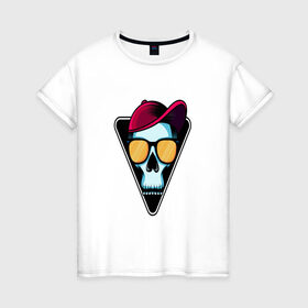 Женская футболка хлопок с принтом Череп в Екатеринбурге, 100% хлопок | прямой крой, круглый вырез горловины, длина до линии бедер, слегка спущенное плечо | йорик | кости | скелет | череп | черепушка
