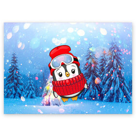Поздравительная открытка с принтом Милый пингвин в свитере в Екатеринбурге, 100% бумага | плотность бумаги 280 г/м2, матовая, на обратной стороне линовка и место для марки
 | Тематика изображения на принте: 2021 | 7 января | bull | newyear | santa | бык | быки | бычок | год быка | дед мороз | корова | новогодние каникулы | новогодние праздники | новый 2021 | новый год | новый год 2021 | рождество | сани | санта | санта клаус