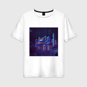 Женская футболка хлопок Oversize с принтом Небесный замок в Екатеринбурге, 100% хлопок | свободный крой, круглый ворот, спущенный рукав, длина до линии бедер
 | замок | локация | пейзаж | фэнтези