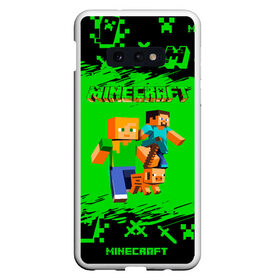 Чехол для Samsung S10E с принтом Minecraft в Екатеринбурге, Силикон | Область печати: задняя сторона чехла, без боковых панелей | minecraft | алекс | белый | блоки | взрывчатка | визера | гаст | добывать | дракон | зеленая | зеленый куб | зомби | игра | кирка | крафт | крипер | кубики | лошадка | майн | майнкрафт | манкрафт | меч | оцелот