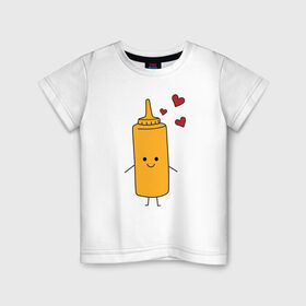 Детская футболка хлопок с принтом горчица в Екатеринбурге, 100% хлопок | круглый вырез горловины, полуприлегающий силуэт, длина до линии бедер | влюбленных | горчица | день святого валентина | для двоих | для пар | еда | кетчуп | милый | парные | подарок