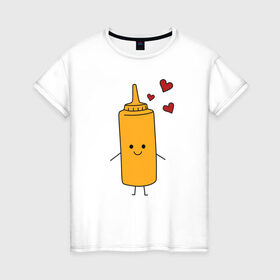 Женская футболка хлопок с принтом горчица в Екатеринбурге, 100% хлопок | прямой крой, круглый вырез горловины, длина до линии бедер, слегка спущенное плечо | влюбленных | горчица | день святого валентина | для двоих | для пар | еда | кетчуп | милый | парные | подарок