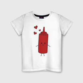 Детская футболка хлопок с принтом кетчуп в Екатеринбурге, 100% хлопок | круглый вырез горловины, полуприлегающий силуэт, длина до линии бедер | влюбленных | горчица | день святого валентина | для двоих | для пар | еда | кетчуп | милый | парные | подарок