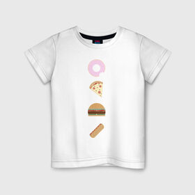 Детская футболка хлопок с принтом Fast Food в Екатеринбурге, 100% хлопок | круглый вырез горловины, полуприлегающий силуэт, длина до линии бедер | doodle | бургер | вкусно | донат | еда | мило | нямка | пицца | сосиска | фастфуд | хотдог