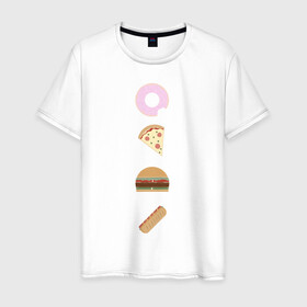 Мужская футболка хлопок с принтом Fast Food в Екатеринбурге, 100% хлопок | прямой крой, круглый вырез горловины, длина до линии бедер, слегка спущенное плечо. | doodle | бургер | вкусно | донат | еда | мило | нямка | пицца | сосиска | фастфуд | хотдог