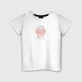 Детская футболка хлопок с принтом руки влюбленных в Екатеринбурге, 100% хлопок | круглый вырез горловины, полуприлегающий силуэт, длина до линии бедер | влюбленных | день святого валентина | для двоих | для пар | милый | парные | подарок | руки | сердце