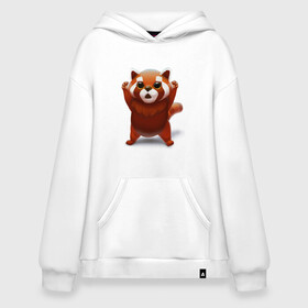 Худи SuperOversize хлопок с принтом Красная панда в Екатеринбурге, 70% хлопок, 30% полиэстер, мягкий начес внутри | карман-кенгуру, эластичная резинка на манжетах и по нижней кромке, двухслойный капюшон
 | big eyes | cute | red panda | большие глаза | красная панда | милаха