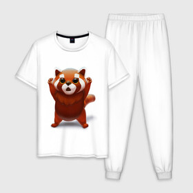 Мужская пижама хлопок с принтом Красная панда в Екатеринбурге, 100% хлопок | брюки и футболка прямого кроя, без карманов, на брюках мягкая резинка на поясе и по низу штанин
 | big eyes | cute | red panda | большие глаза | красная панда | милаха