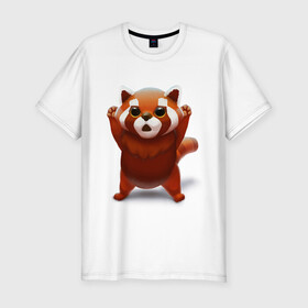 Мужская футболка хлопок Slim с принтом Красная панда в Екатеринбурге, 92% хлопок, 8% лайкра | приталенный силуэт, круглый вырез ворота, длина до линии бедра, короткий рукав | big eyes | cute | red panda | большие глаза | красная панда | милаха
